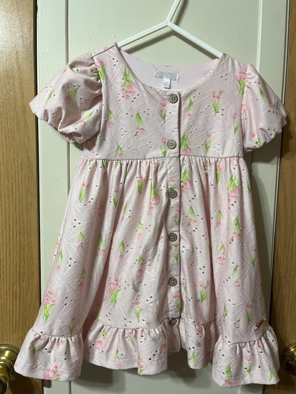 Girls Pink Floral Button Front Dress